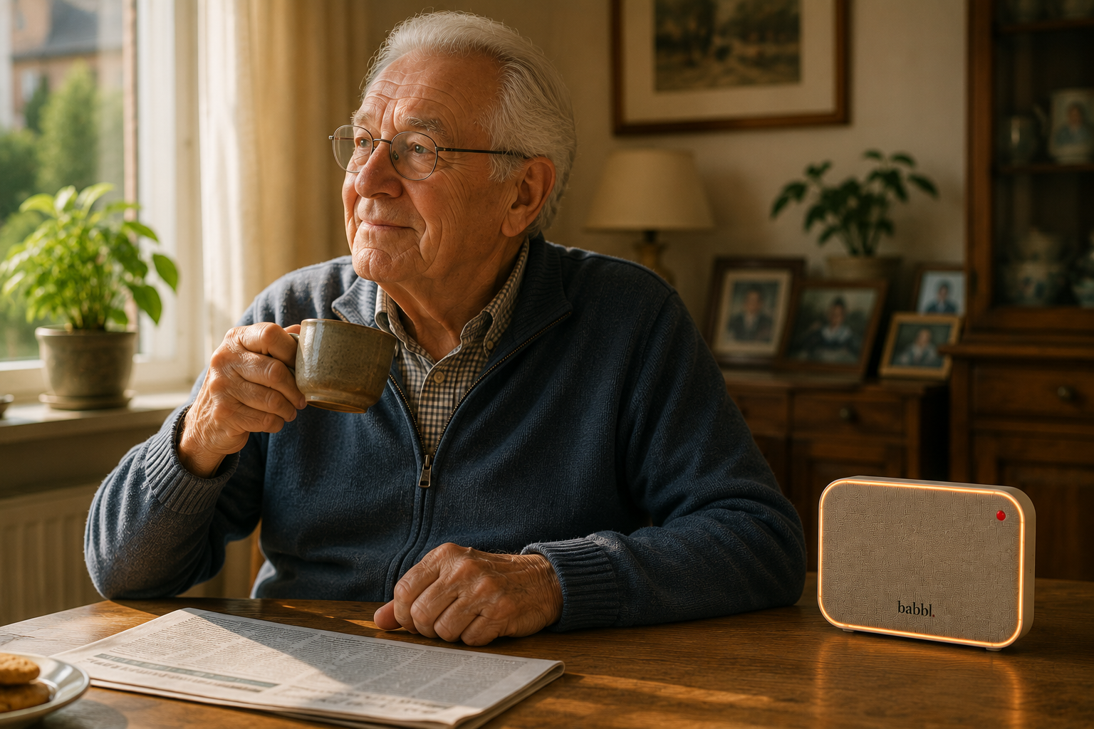 Oudere drinkt koffie
